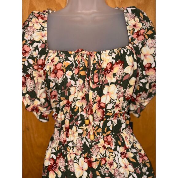 Liberty Love Cottagecore Floral Babydoll Puff Sleeve Mini Dress Square Neck XL - Picture 2 of 6